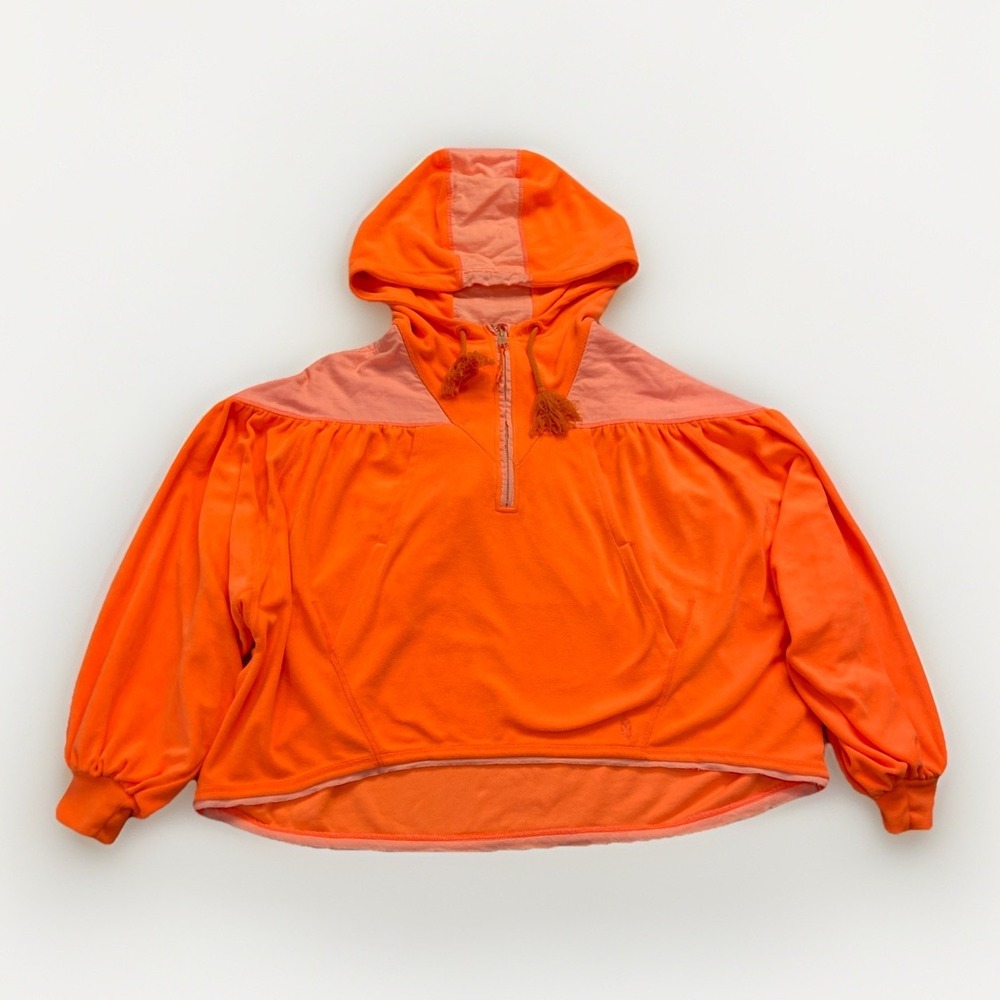 FP Movement Hoodie Womens XL Orange Boho Balloon Sleeve Terry Cloth Pullover